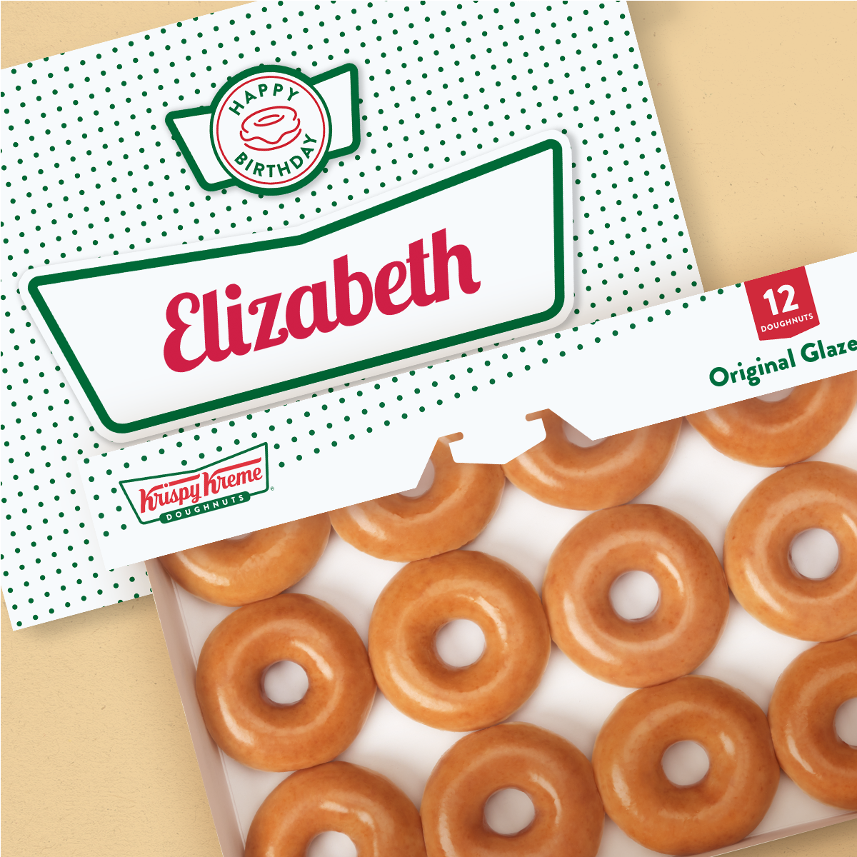 Krispy Kreme Personalised Happy Birthday Box Original Glazed Doughnut Dozen Krispy Kreme
