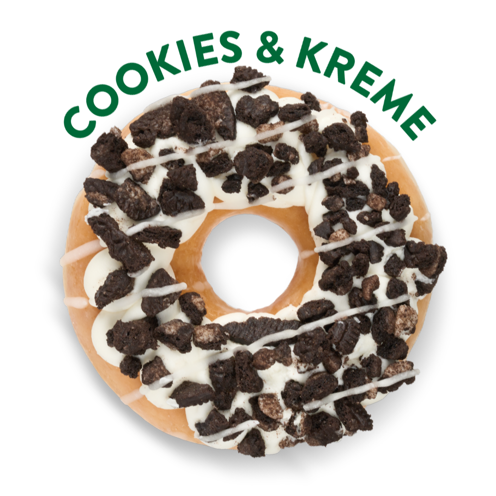 Cookies and cream flavoured doughnut Krispy Kreme cookies and Kreme